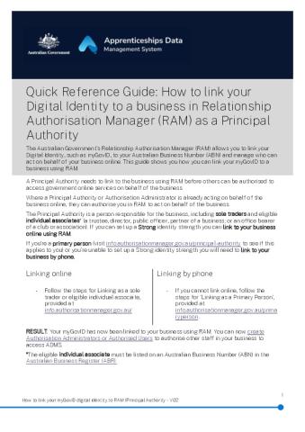 QRG - How to link your myGovID digital identity to RAM (Principal Authority) - Public - V1.02.pdf