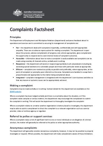 DEWR Compliants Factsheet.pdf