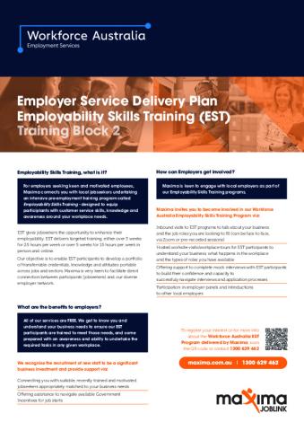 EST Service Delivery Plan - Maxima Training Group (Aust) Limited (Employer - Block 2).pdf