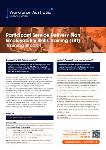 EST Service Delivery Plan - Maxima Training Group (Aust) Limited (Participant - Block 1).pdf