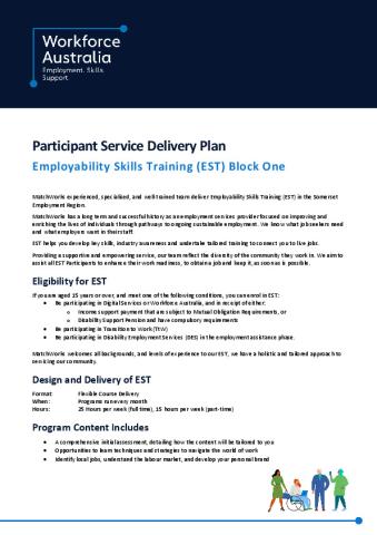 EST Service Delivery Plan - QLD - Somerset - Karingal St Laurence Limited (MatchWorks) (Participant - Block 1).pdf