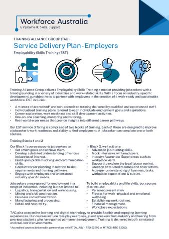 EST Service Delivery Plan - Training Alliance Group Australia Pty Ltd (Employer).pdf