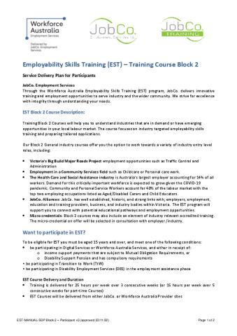 EST Service Delivery Plan - Jobco Employment Services Association Inc. (Participant - Block 2).pdf