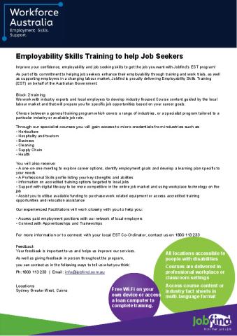 EST Service Delivery Plan - Jobfind Centres Australia Pty Ltd (Participant - Block 2).pdf