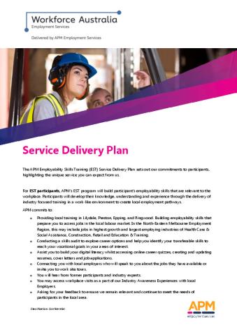 EST Service Delivery Plan - VIC - North Eastern Melbourne - Serendipity (WA) Pty Ltd (APM) (Participant).pdf