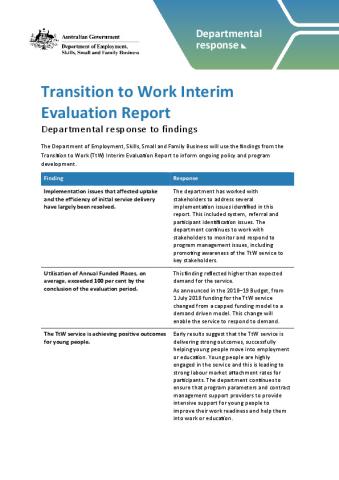 Transition to Work Interim Evaluation Departmental Response.PDF