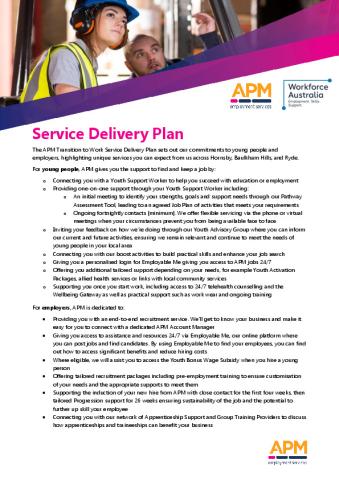 APM Employment Services - Transition to Work - Service Delivery Plan - Sydney North West.PDF