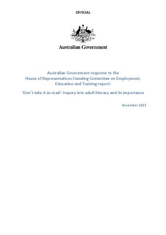 Australian Government Response Parliamentary Inquiry into adult literacy.pdf