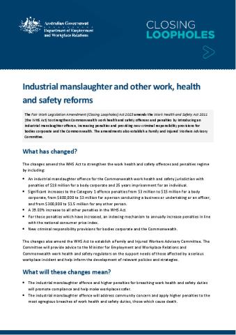 10. WHS Reforms including industrial manslaughter & Family and Injured Workers Advisory Committee.pdf