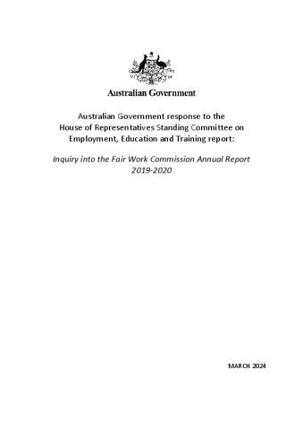 Australian Government response to the inquiry into the Fair Work Commission Annual Report 2019-20.pdf