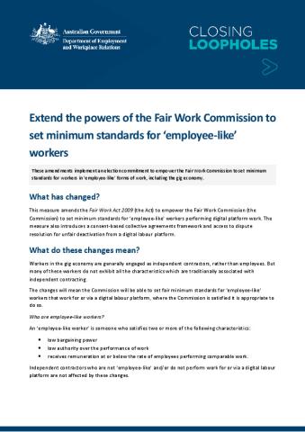 Extend the powers of the Fair Work Commission to set minimum standards for employee-like workers.pdf