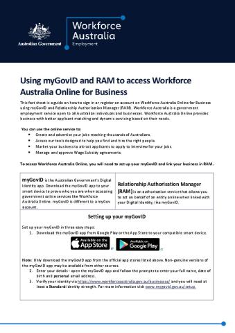 How to access Workforce Australia Online for Business using myGovID factsheet.pdf