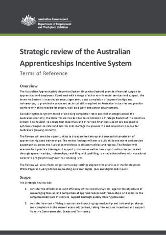 Terms of Reference – Strategic Review of the Australian Apprenticeships Incentive System.pdf