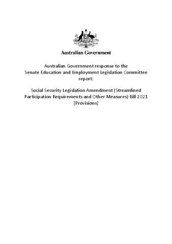 DEWR - Australian Government Response - Social Security Legislation Amendment.pdf