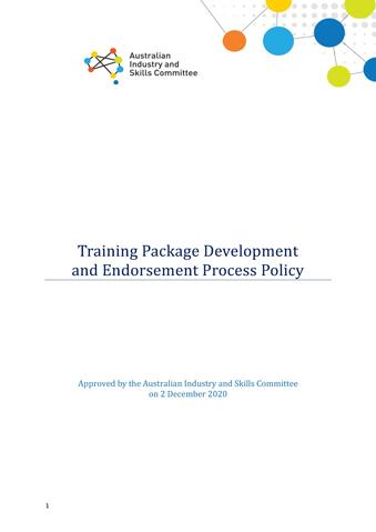 Australian Industry and Skills Committee – Training Package Development and Endorsement Process Policy