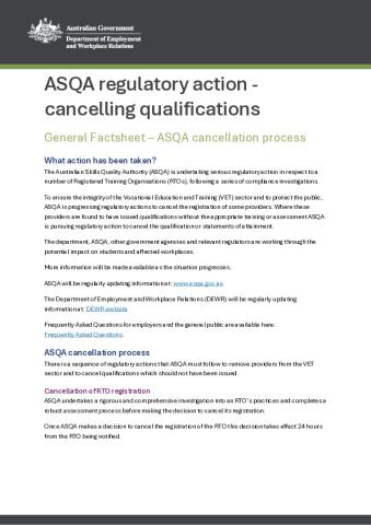 DEWR - General Factsheet - ASQA Cancellation Process.pdf