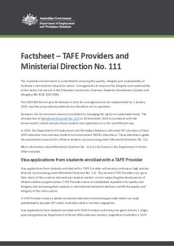 Factsheet - TAFE providers and Ministerial Direction No. 111.pdf