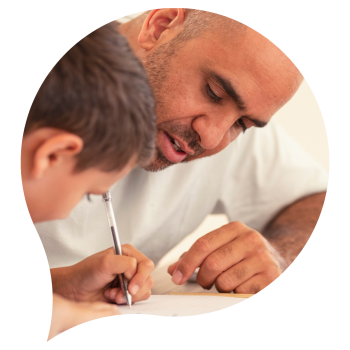 Man and child writing