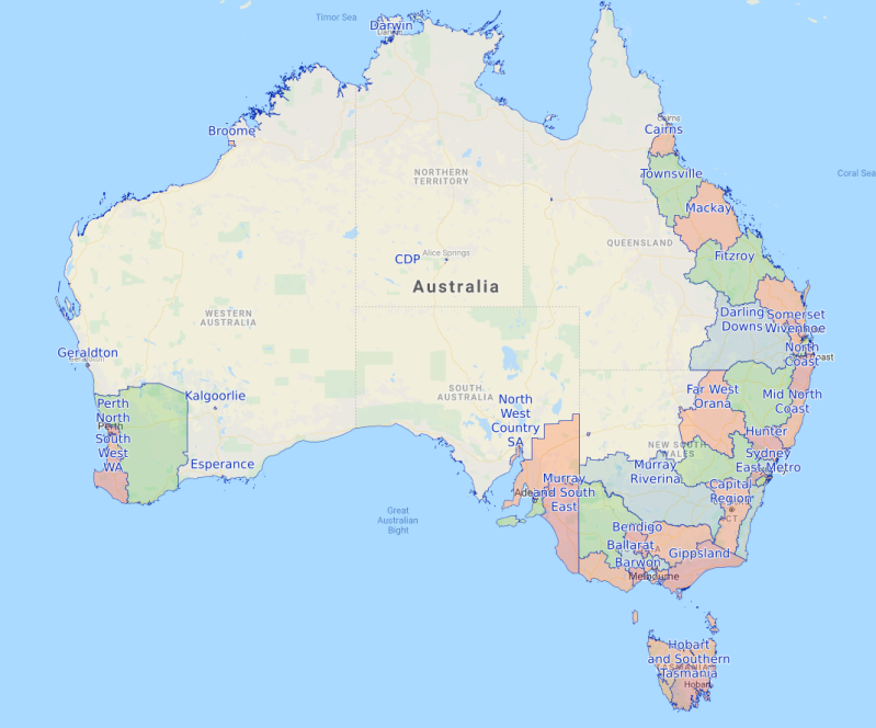 Preview image of a map of Australia that shows the different employment regions