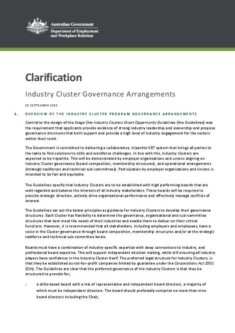 Clarification - Industry Cluster Governance Arrangements.pdf