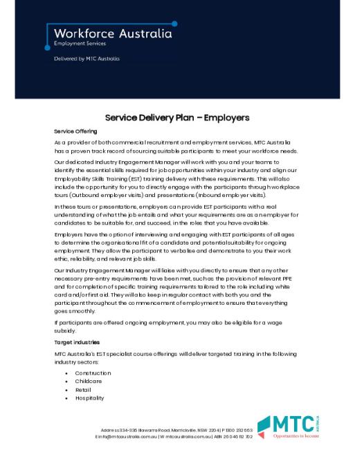 EST Service Delivery Plan - MTC Australia Limited (Employer).pdf