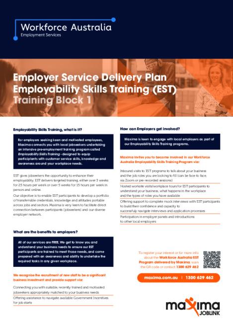 EST Service Delivery Plan - Maxima Training Group (Aust) Limited (Employer - Block 1).pdf