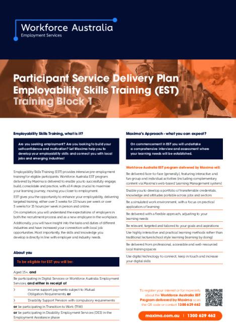 EST Service Delivery Plan - Maxima Training Group (Aust) Limited (Participant - Block 1).pdf