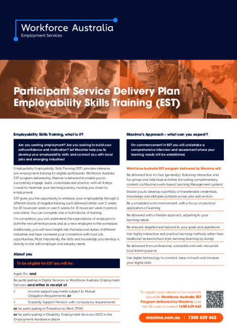 EST Service Delivery Plan - Maxima Training Group (Aust) Limited (Participant).pdf