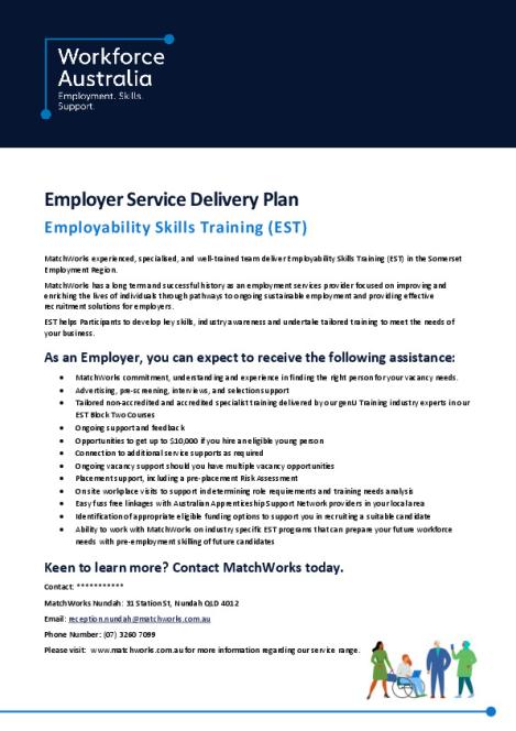 EST Service Delivery Plan - QLD - Somerset - Karingal St Laurence Limited (MatchWorks) (Employer).pdf