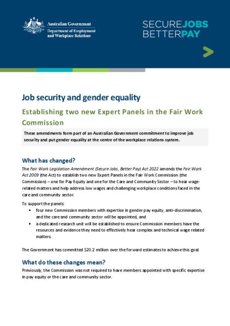 Job security and gender equality - Establishing two new expert panels in the Fair Work Commission.pdf