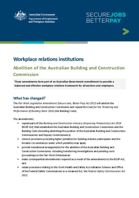 WR institutions - Abolishing the Australian Building and Construction Commission.pdf