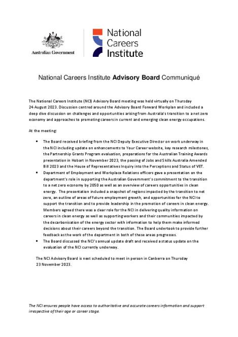 National Careers Institute Advisory Board Communiqué - 24 August 2023.pdf