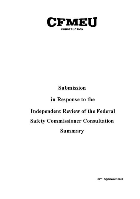 CFMEU Submission in Response to the FSC Review Consultation Summary - 22Sept2023 -Final.pdf