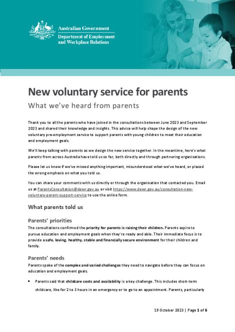 What we have heard from parents - New voluntary service for parents - 19 October 2023.pdf