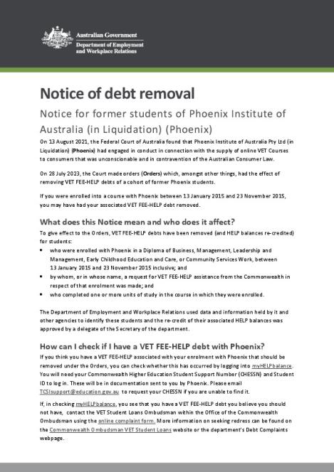 Notice of debt removal - Phoenix Institute of Australia (in liquidation).pdf