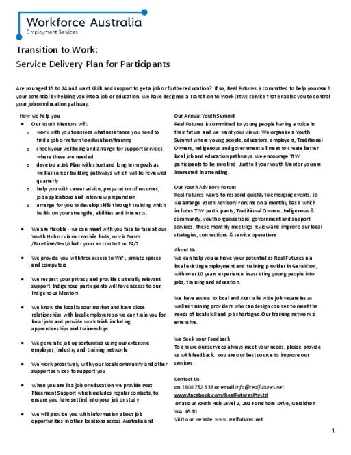 TtW Real Futures Service Delivery Plan - Participants.PDF