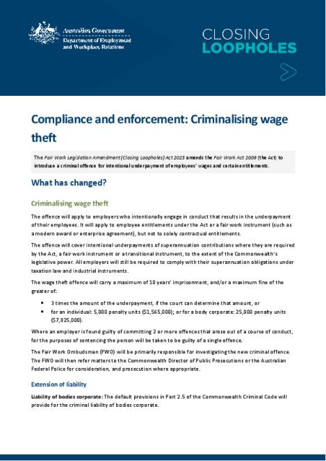 1. Compliance and enforcement - Criminalising wage theft.pdf