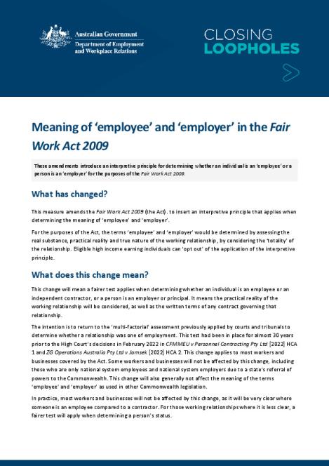 Meaning of 'employee' and 'employer' in the Fair Work Act 2009.pdf