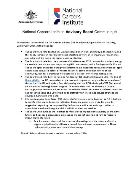 National Careers Institute Advisory Board Communiqué - 22 February 2024.pdf