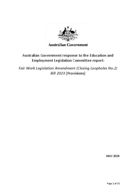 DEWR - Australian Government Response - Closing Loopholes No.2 Bill.pdf