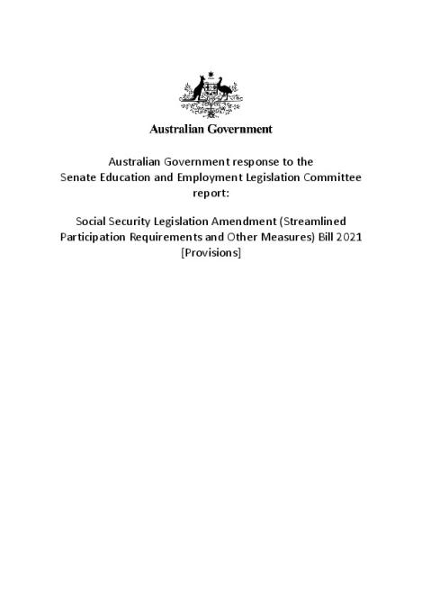 DEWR - Australian Government Response - Social Security Legislation Amendment.pdf