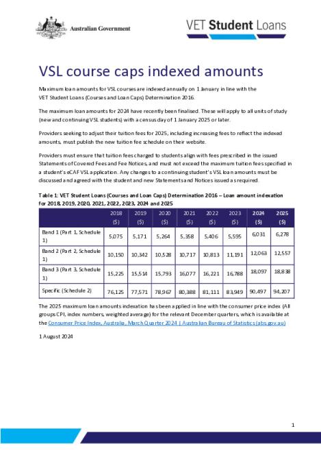 VSL course caps indexed amounts (providers).pdf