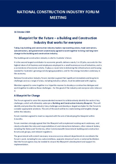 National Construction Industry Forum Meeting Agreed Outcomes - 16 October 2024.pdf