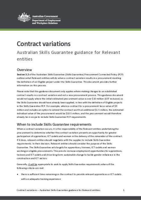 Contract variations - Australian Skills Guarantee guidance for Relevant entities.pdf