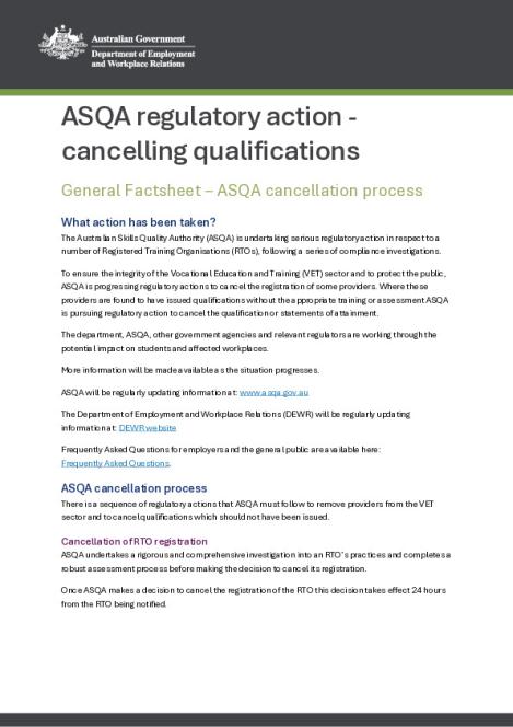 DEWR - General Factsheet - ASQA Cancellation Process.pdf