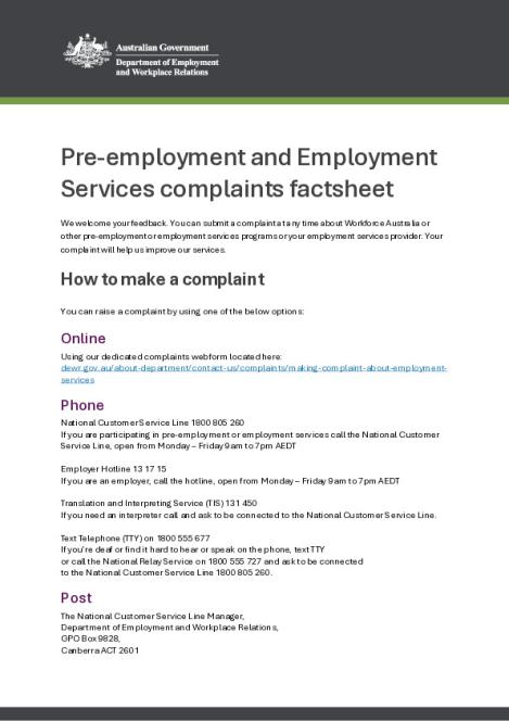 Pre-employment and Employment Services complaints factsheet_2.pdf