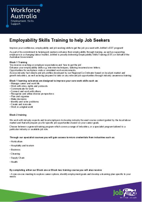 EST Service Delivery Plan - Jobfind Centres Australia Pty Ltd (Participant).pdf